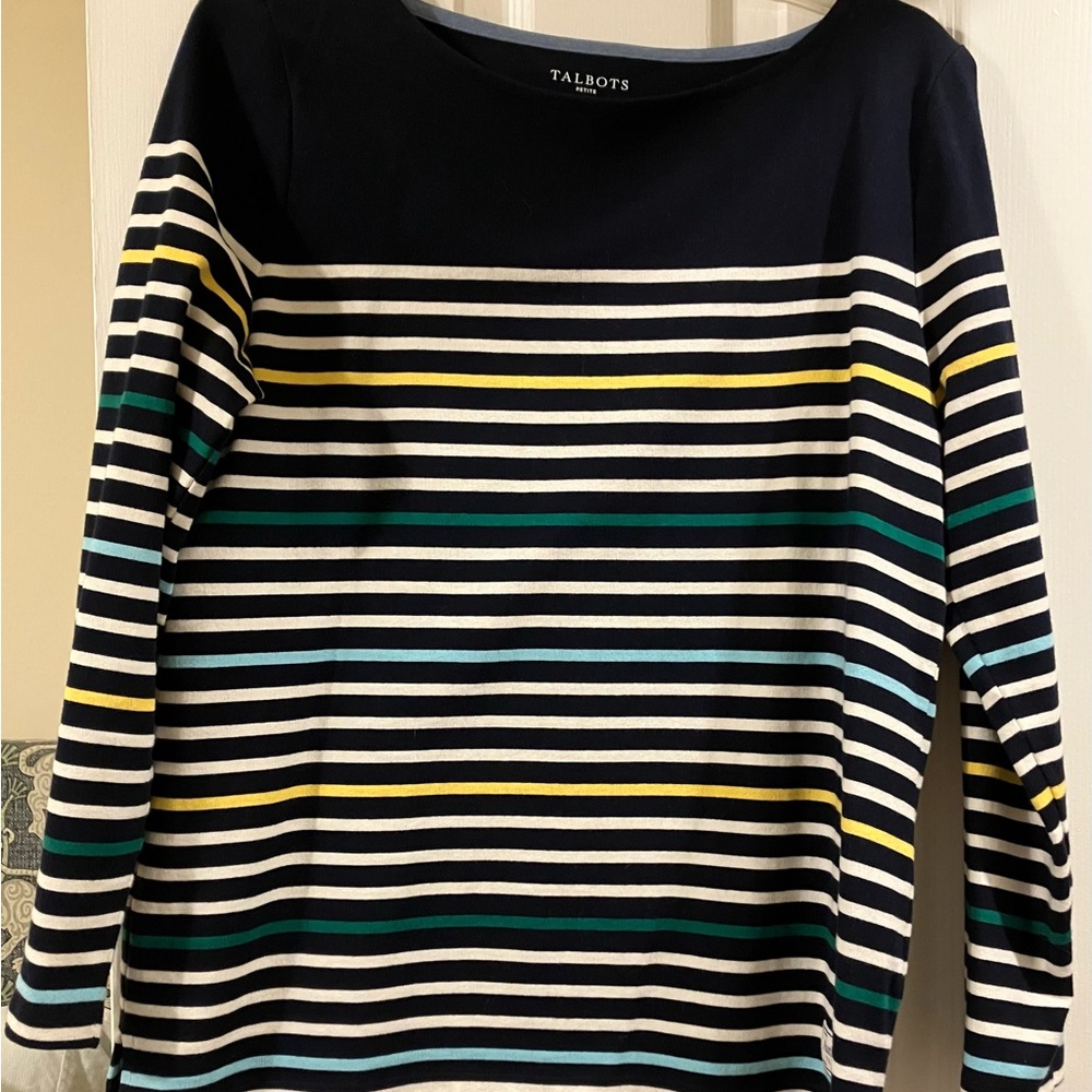 Navy blue, striped, long sleeve tee